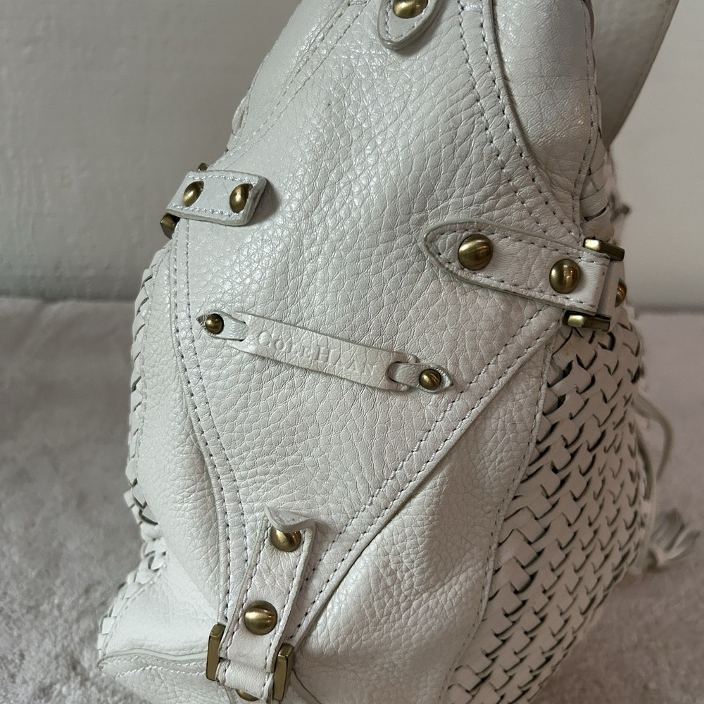 Cole Haan "Village Weave" SU06 Ivory Leather Woven Shoulder Bag Tote Boho Chic - Picture 7 of 12